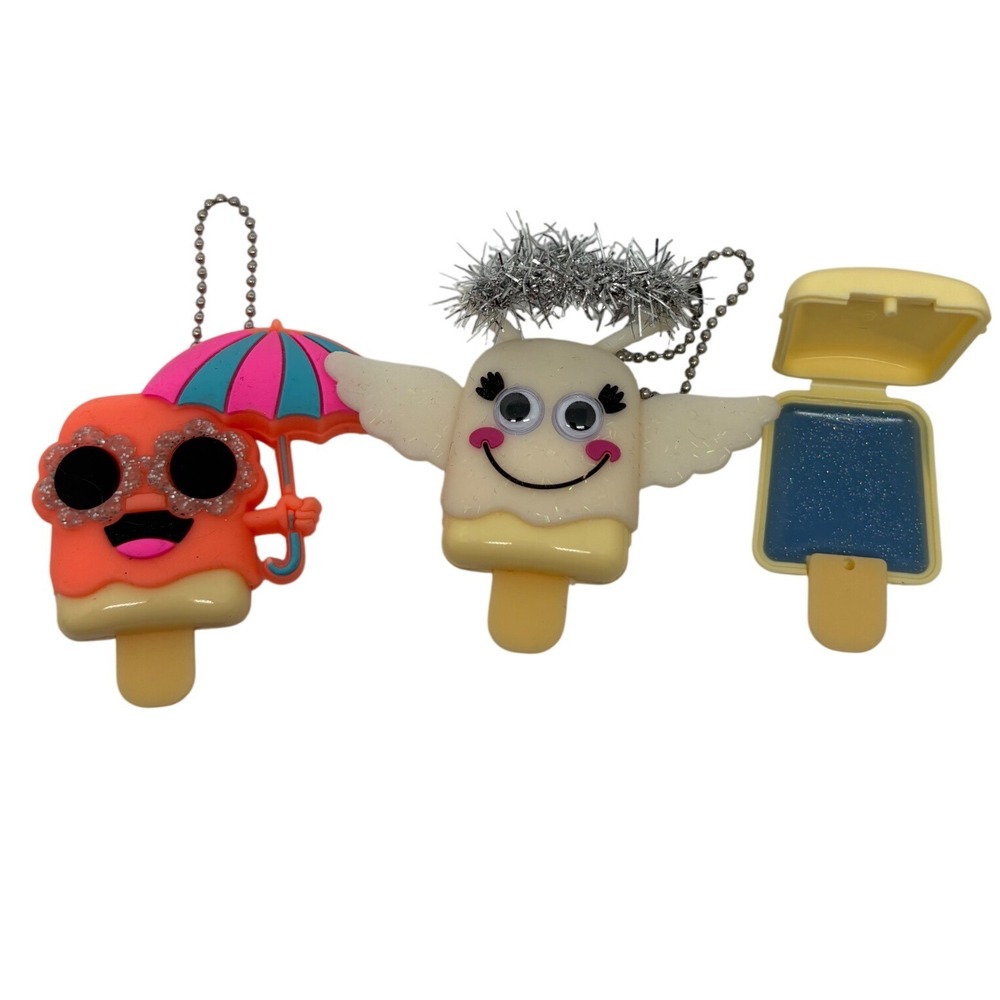 Claire's Pucker Pops Lip Gloss Keychain Set‎ Angel Summer Umbrella Blue Glitter